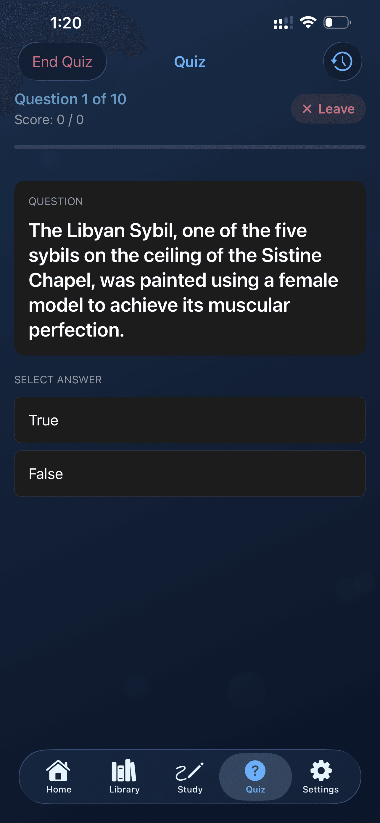 NoteFren Quizzes screen